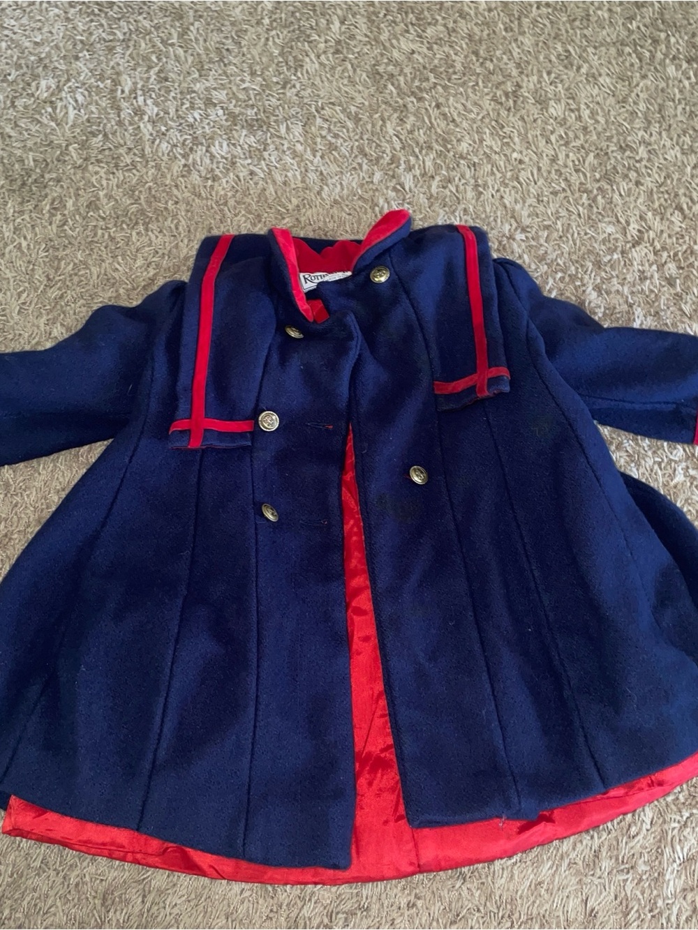 Rothschild Navy Pea Coat with Red Trim and Lining
